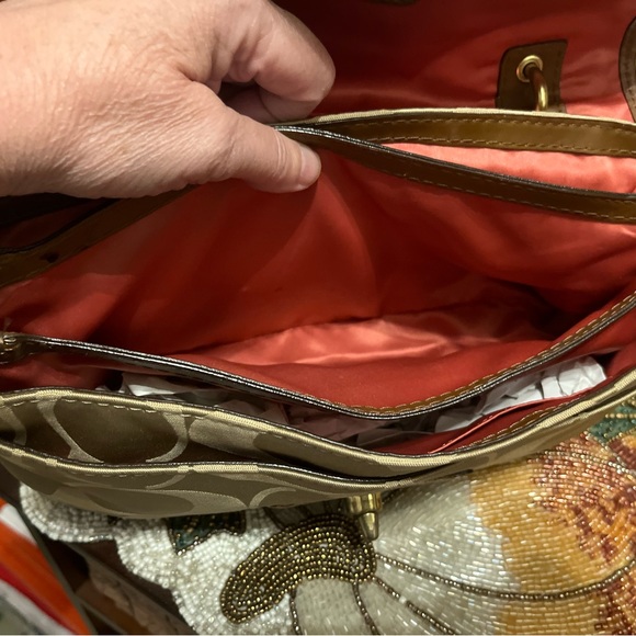 Coach Peyton Signature Sateen Khaki/Brown Python Embossed Leather, Flap Bag. EUC - Picture 6 of 10